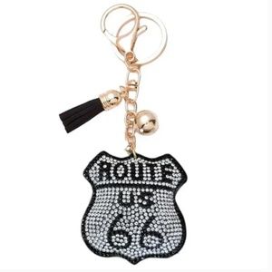 NWT Bling Iconic Route 66 Road Sign Keychain or Bag Charm with Tassel